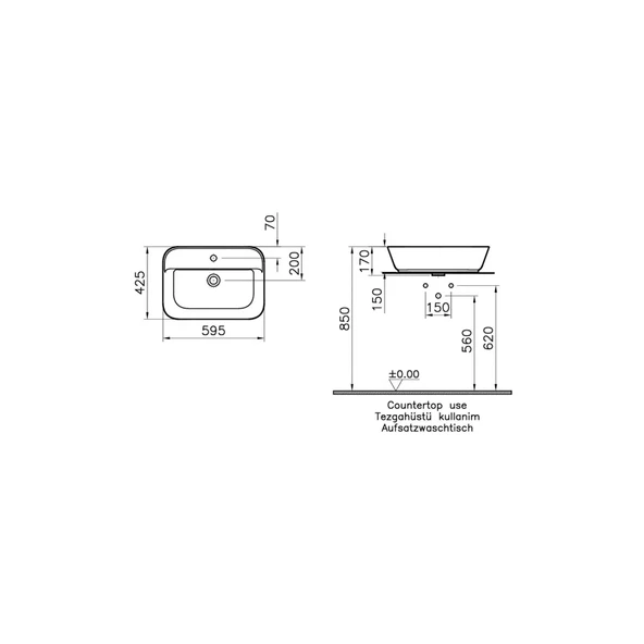 Vitra Geo Dikdörtgen Çanak Lavabo 60 cm - 4