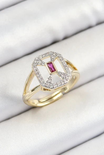 Pirinç Zirkon Taşlı Baget Model Gold Renk Kadın Yüzük ürün görseli 1