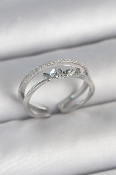 Pirinç Gümüş Renk 2'Li Zirkon Taş Detaylı Kelebek Figür Ayarlanabilir Model Kadın Yüzük