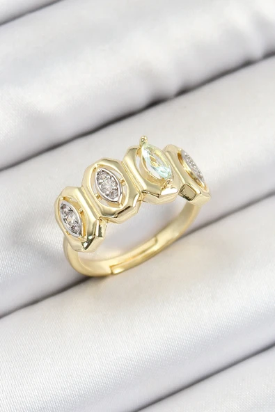 Pirinç Zirkon Taşlı Damla Model Gold Renk Kadın Yüzük ürün görseli 1