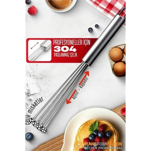 Çelik Misketli Yaylı Açılır Kapanır Çırpıcı 304 Paslanmaz Çelik Çırpıcı Çırpma Teli - 2