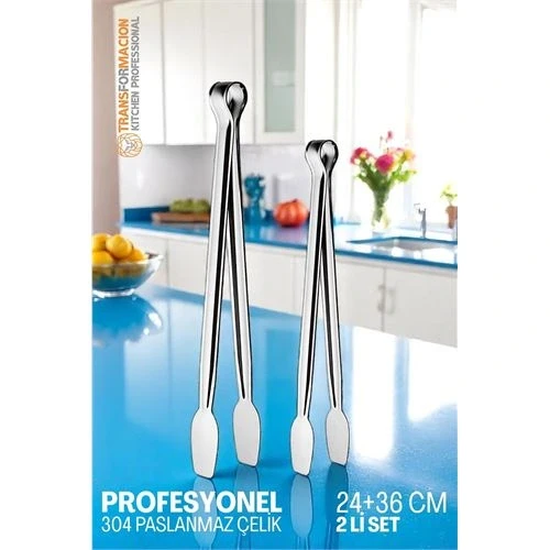 2 Boy Mutfak Maşası - Mangal Barbekü Maşası - Izgara Maşası Tava Maşası Çelik  18 ve 36 Cm - 2