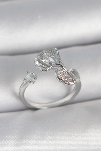 Pirinç Gümüş Renk Zirkon Taşlı Deniz Kabuğu Model Ayarlanabilir Kadın Yüzük ürün görseli 1