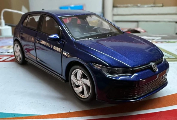 Oyuncak Metal Model Araba 1/36 Çek Bırak VW Golf 8 GTI Lacivert - 1