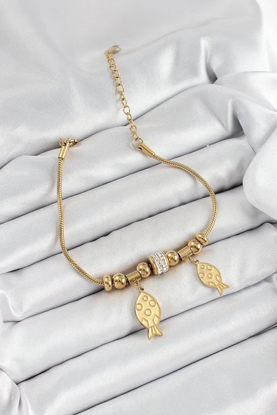 316L Çelik Gold Renk Balık Model Kadın Bileklik ürün görseli