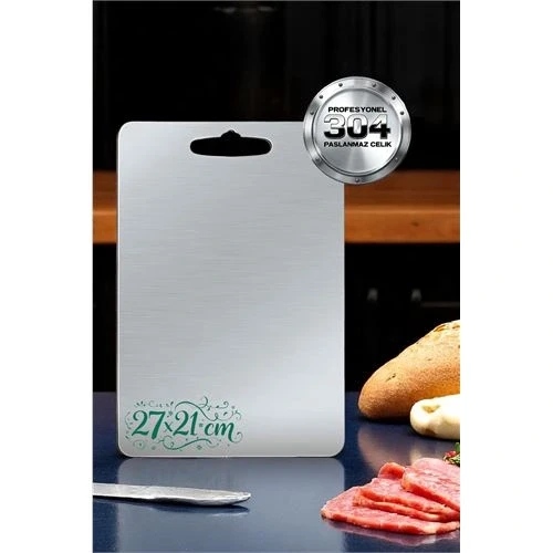 Kesim Tahtası - Profesyonel 304 Paslanmaz Çelik Doğrama Tahtası 27x21 CM - Resim 2