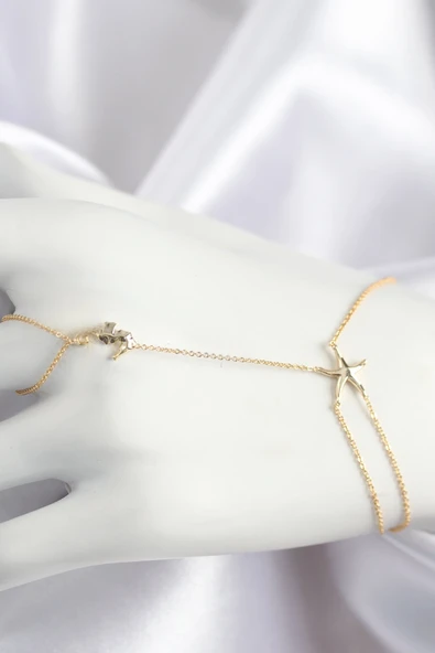 Pirinç Zirkon Taşlı Deniz Atı Ve Yıldız Model Gold Renk Şahmeran