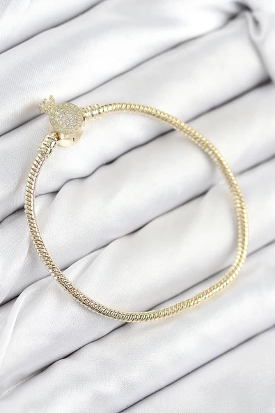 Pirinç Charm Zirkon Taşlı Taç Model Gold Renk Kadın Bileklik - 1