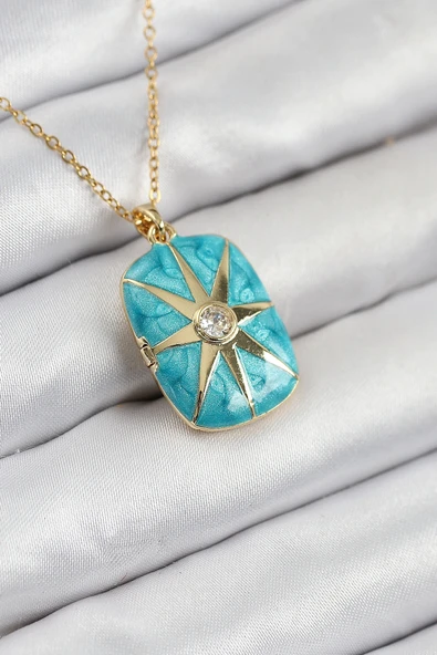 316L Çelik Zirkon Taşlı Açılabilr Kapaklı Kutup Yıldzı Model Gold Renk Kadın Kolye ürün görseli