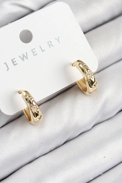 Pirinç Zirkon Taşlı Halka Model Gold Renk Kadın Küpe ürün görseli