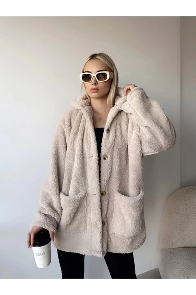 Kadın Uzun Kollu Cep Ve Düğme Detay Wellsof Kumaş Kaban - 5