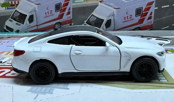 Oyuncak Metal Model Araba 1/36 Çek Bırak BMW M4 Beyaz - 2
