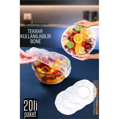 Esnek Kase Bonesi – 20 Adet, 25 cm’e Kadar Uyumlu, Tekrar Kullanılabilir Tabak Bone - 2