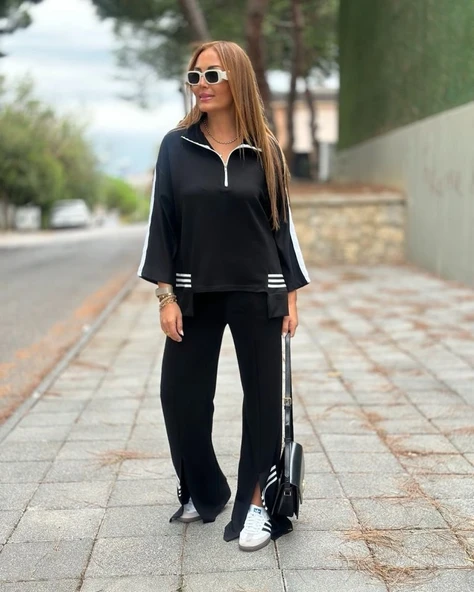 Kadın Polo Yaka Paça Yırtmaçlı Ribanalı İkili Takım - Resim 5