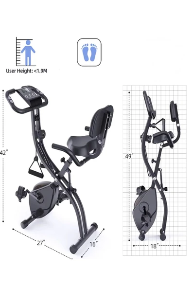 X 4IN1 Katlanabilir Manyetik Kondisyon Spin Bike Dikey Bisikleti Spor Koşu Egzersiz Bisikleti - 8