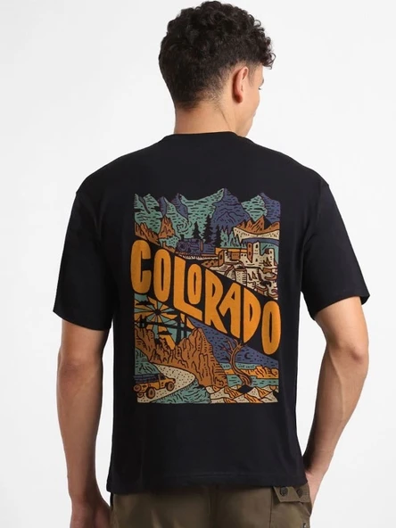 Erkek Baskılı Oversize T-shirt - Siyah - Resim 2