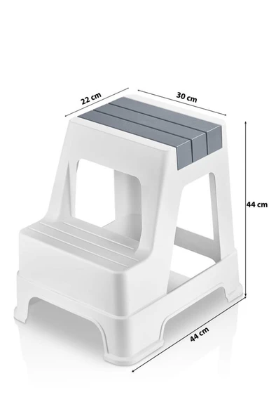 Çelik Ayna Zilkale Büyük Boy Çift Katlı Basamak Çok Amaçlı Dayanıklı Tabure Beyaz+Gri-254 - Resim 2