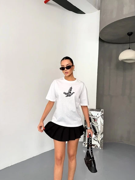 Kısa Kol Baskılı T-shirt - Beyaz ürün görseli 1