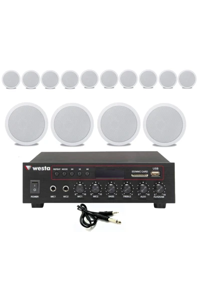 14’lü Beyaz Tavan Hoparlorlu 100V Ses Sistemi Paketi | Kafe, Mağaza ve Ofis Müzik Sistemi ürün görseli