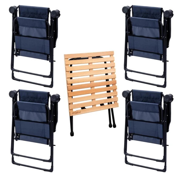 4 Adet Katlanır Kamp Sandalyesi ve Masa Seti - Rest - Lacivert - 130 KG Taşıma - 2