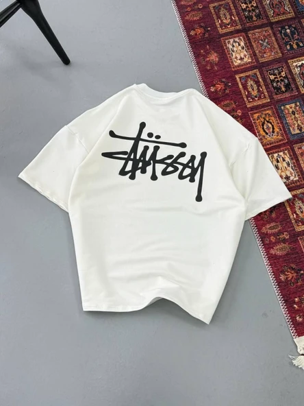 Erkek Baskılı Oversize T-shirt - Beyaz - Resim 2