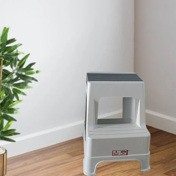 Çelik Ayna Zilkale Büyük Boy Çift Katlı Basamak Çok Amaçlı Dayanıklı Tabure Beyaz+Gri-254 - Resim 6