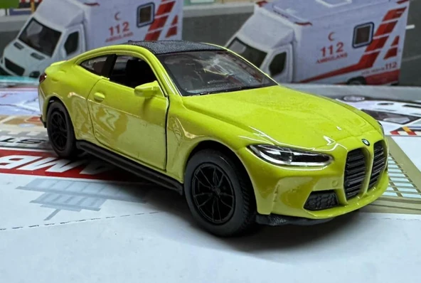 Oyuncak Metal Model Araba 1/36 Çek Bırak BMW M4 Sarı - 1