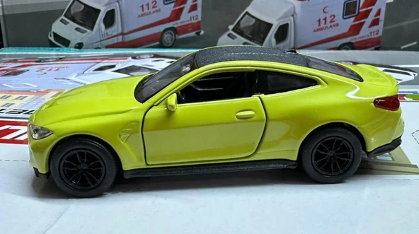 Oyuncak Metal Model Araba 1/36 Çek Bırak BMW M4 Sarı - 2