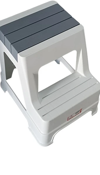 Çelik Ayna Zilkale Büyük Boy Çift Katlı Basamak Çok Amaçlı Dayanıklı Tabure Beyaz+Gri-254 - Resim 4