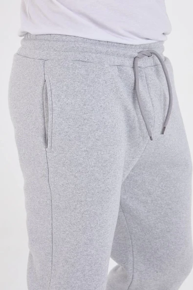Unisex Kışlık Üç İplik Lastikli Eşofman Pantolon - Gri - 6