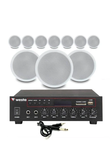 10’lu Beyaz Tavan Hoparlorlu 100V Ses Sistemi Paketi | Kafe, Mağaza ve Ofis Müzik Sistemi ürün görseli