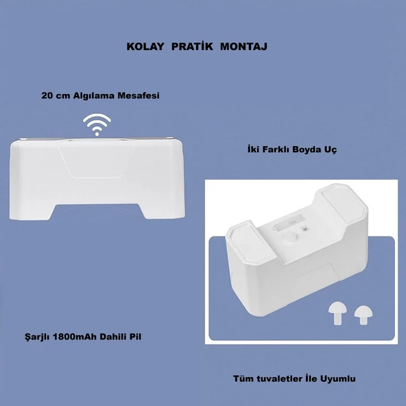 HyMark Otomatik WC Tuvalet Sifonu Kızılötesi Sensörlü Temassız Akıllı Sensör Şarjlı Dahili Pil - Resim 12