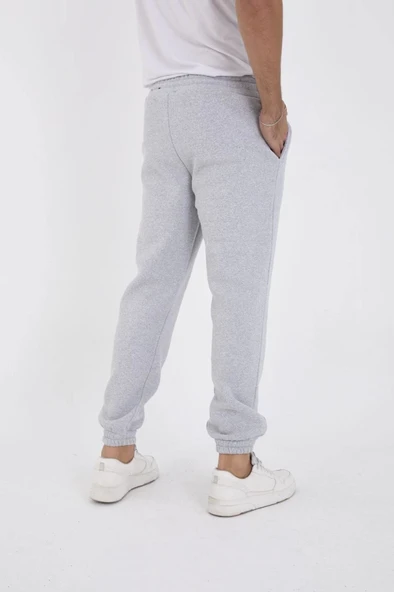 Unisex Kışlık Üç İplik Lastikli Eşofman Pantolon - Gri - 3