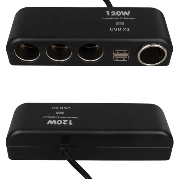 Olesson 1525 12-24V Çift USB'LI 120W 80cm Kablolu 4 LÜ Araç Oto Tır Çakmak Çoklayıcı Çakmaklık Çoğaltıcı - 3