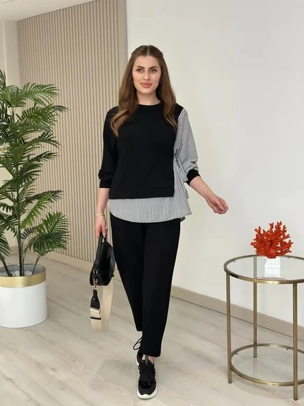 Kadın Gömlek Detay çizgili Yandan Bağlamalı Ikili Takım - Resim 8