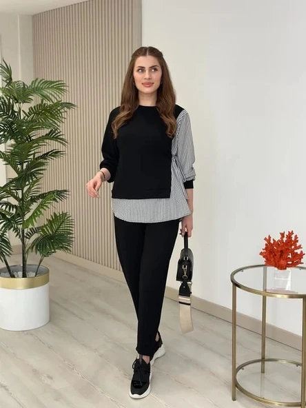 Kadın Gömlek Detay çizgili Yandan Bağlamalı Ikili Takım - Resim 11