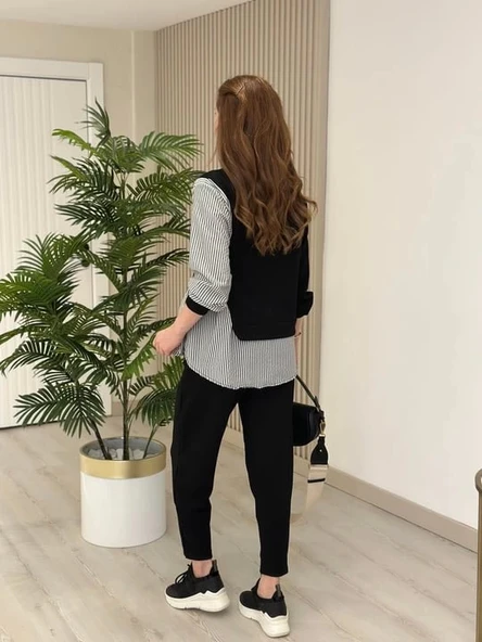 Kadın Gömlek Detay çizgili Yandan Bağlamalı Ikili Takım - Resim 5