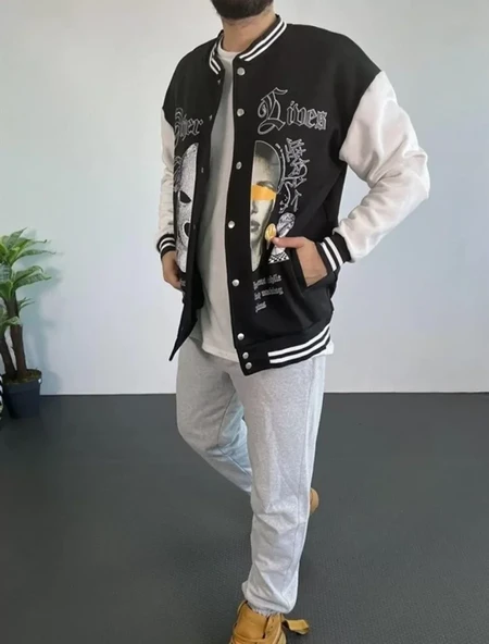 Erkek Oversize Kolej Ceket - Siyah - 5