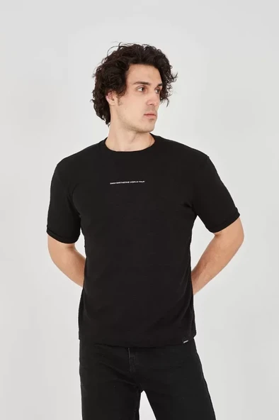 Unisex Jakar Kumaş Slim Fit T-Shirt - Siyah ürün görseli 1