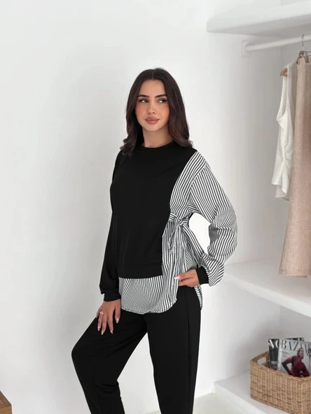 Kadın Gömlek Detay çizgili Yandan Bağlamalı Ikili Takım ürün görseli