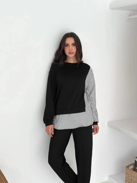 Kadın Gömlek Detay çizgili Yandan Bağlamalı Ikili Takım - Resim 2