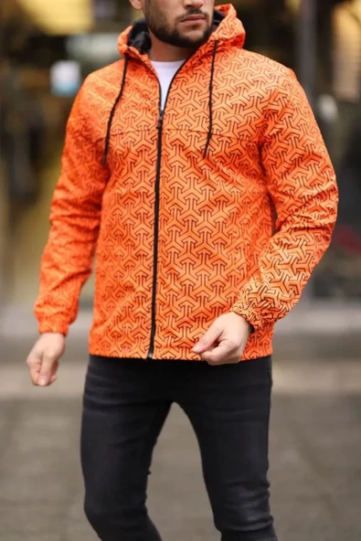 Unisex Kapüşonlu İçi Astarlı Yağmurluk - Turuncu - 4