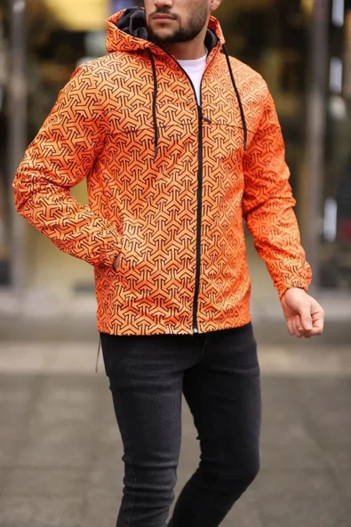 Unisex Kapüşonlu İçi Astarlı Yağmurluk - Turuncu - 6