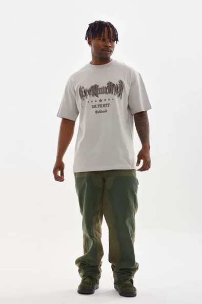 Unisex Baskılı Oversize T-Shirt - Gri - Resim 4