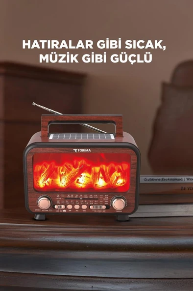 Torima D72 Koyu Ahşap Nostalji Kablosuz Speaker Bluetooth Hoparlör Radyo Solar Panelli - Resim 3