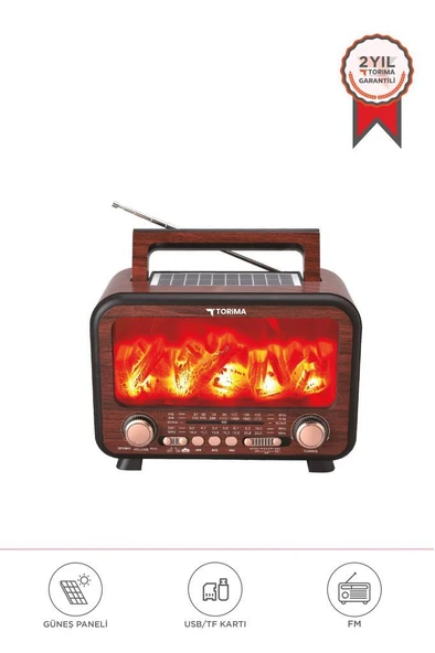 Torima D72 Koyu Ahşap Nostalji Kablosuz Speaker Bluetooth Hoparlör Radyo Solar Panelli ürün görseli