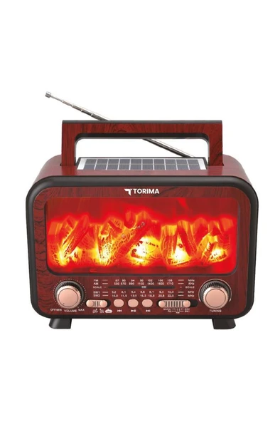 Torima D72 Kırmızı Ahşap Nostalji Kablosuz Speaker Bluetooth Hoparlör Radyo Solar Panelli - Resim 4