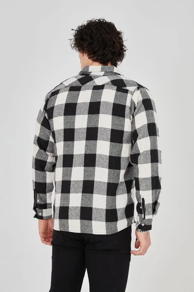 Erkek Uzun Kollu Oduncu Gömlek - Siyah - 4