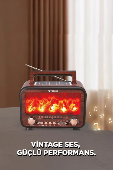Torima D72 Koyu Ahşap Nostalji Kablosuz Speaker Bluetooth Hoparlör Radyo Solar Panelli - Resim 2