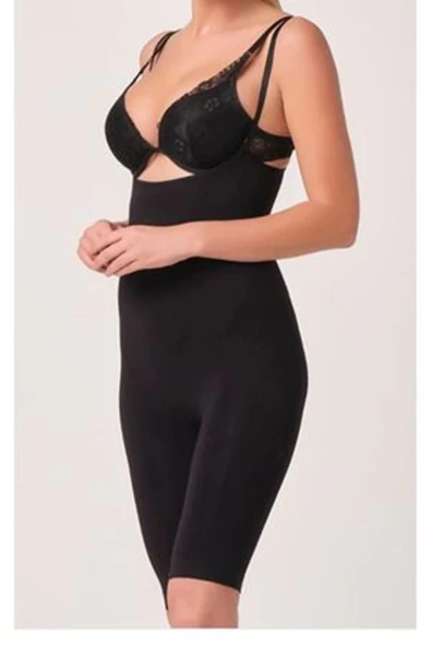 Siyah Kadın Paçalı Boy Dikişsiz Korse - 751 - Resim 3